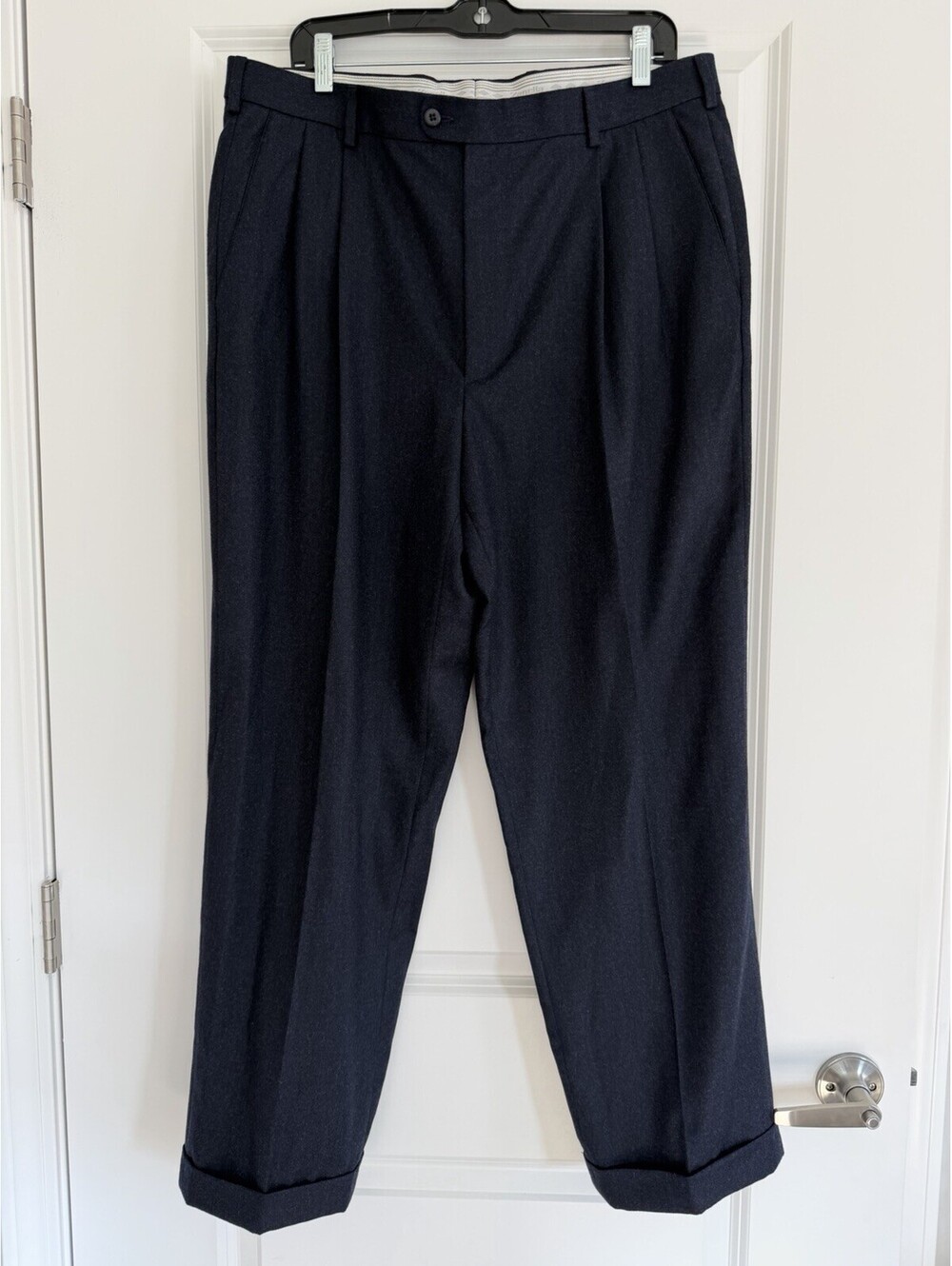 Zanella Bennett Men’s Navy Wool Trousers Super 120’s 36x29 Made in Italy